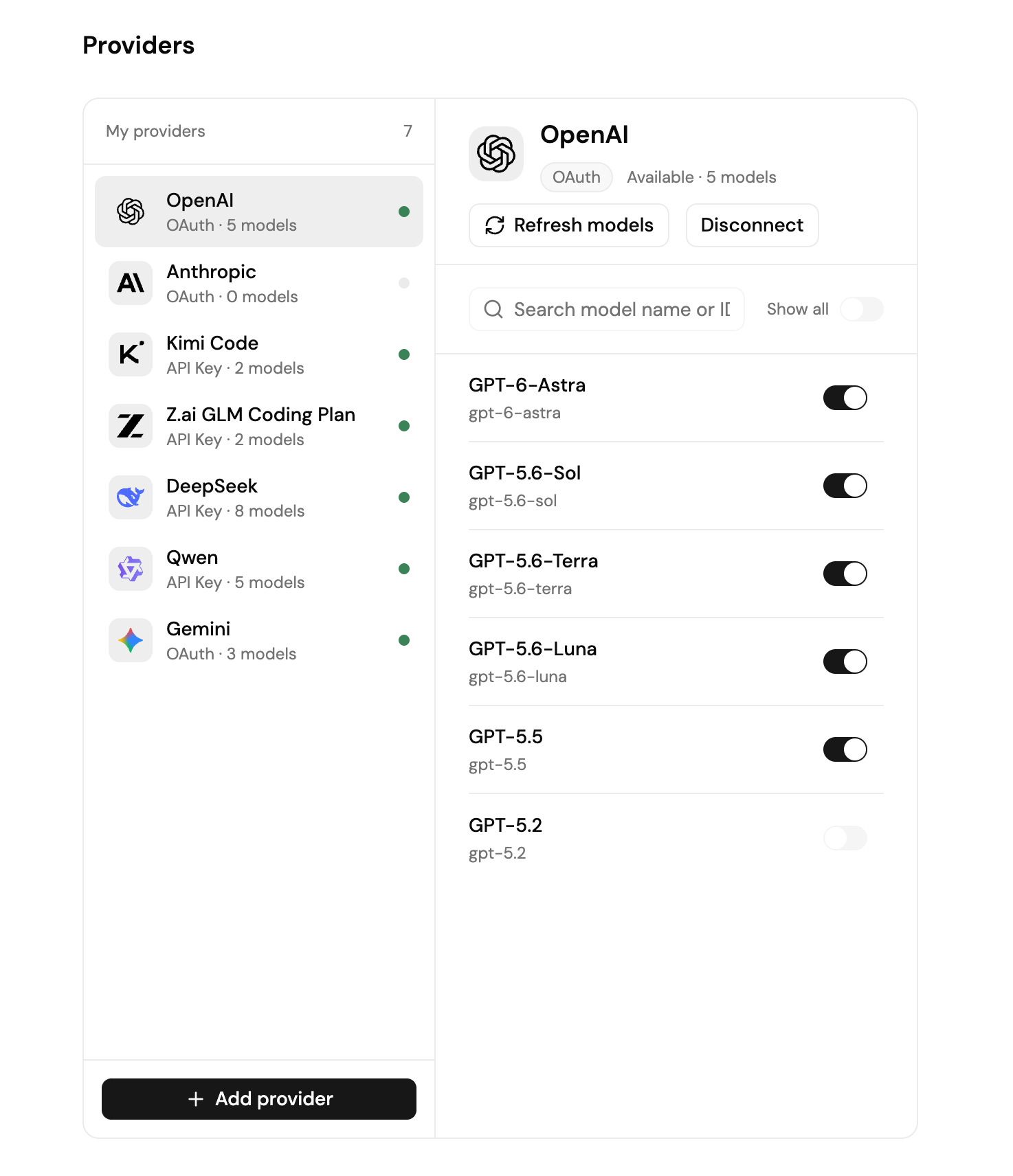 Bento providers settings: your own plans and models